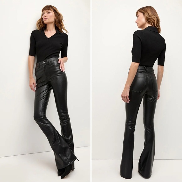 Veronica Beard Beverly Flare High Rise Pant in Black Size 29 Faux Leather Chic